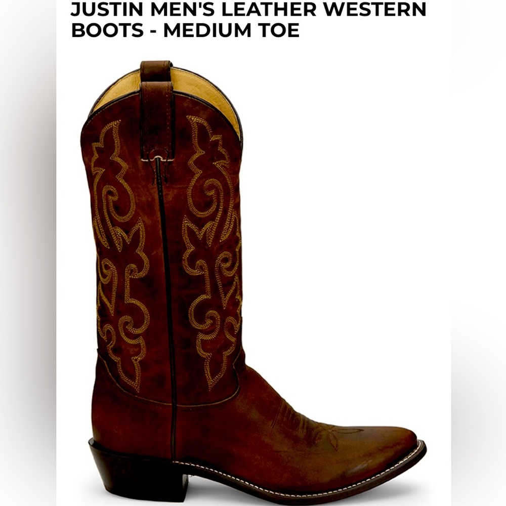 JUSTIN MEN'S LEATHER WESTERN BOOTS - MEDIUM TOE- size 10.5 EE